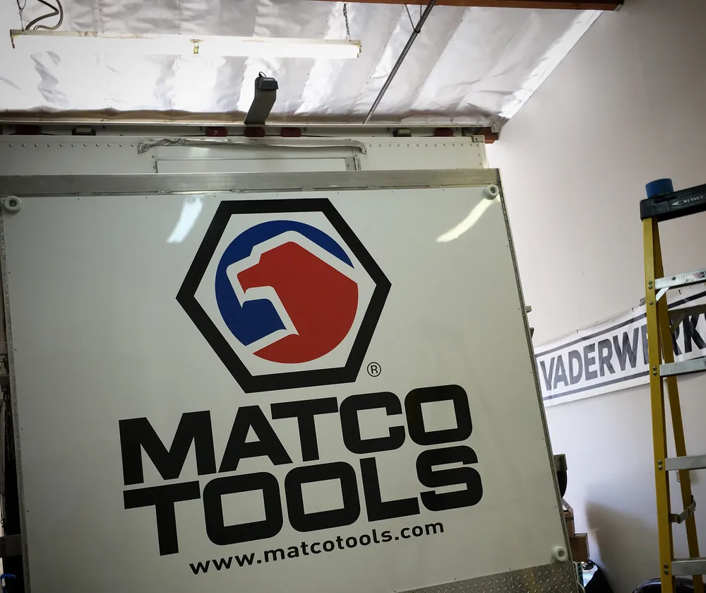 Matco Tools box truck rear door graphics close-up