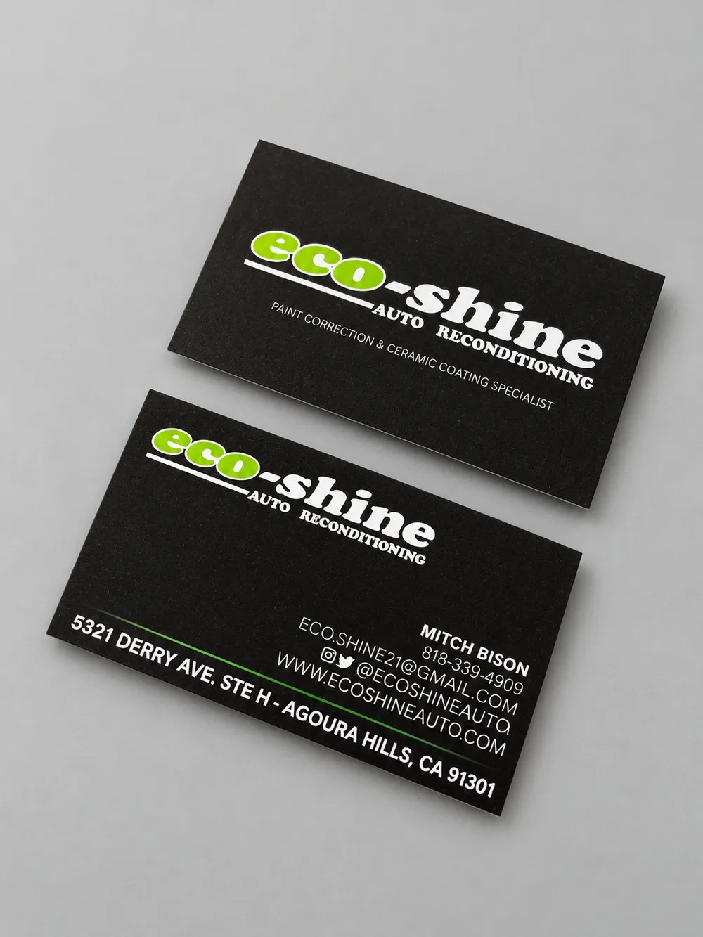 Eco-Shine Auto Reconditioning business cards, printed by Vaderwerks